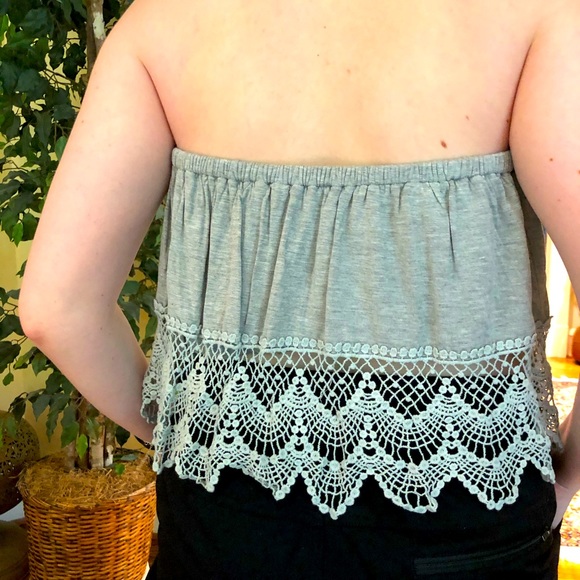 Lace Strapless Crop Top - Picture 2 of 7